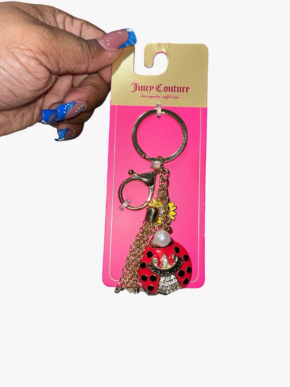 Juicy Couture Lucky Ladybug Bag Charm Keychain with Rhinestones and Pearl - Picture 2 of 3